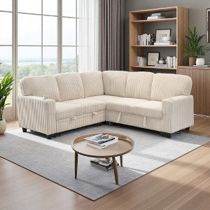 81" Corduroy L-Shaped Sleeper Sectional Sofa with Bed & USB Ports - 1 of 4