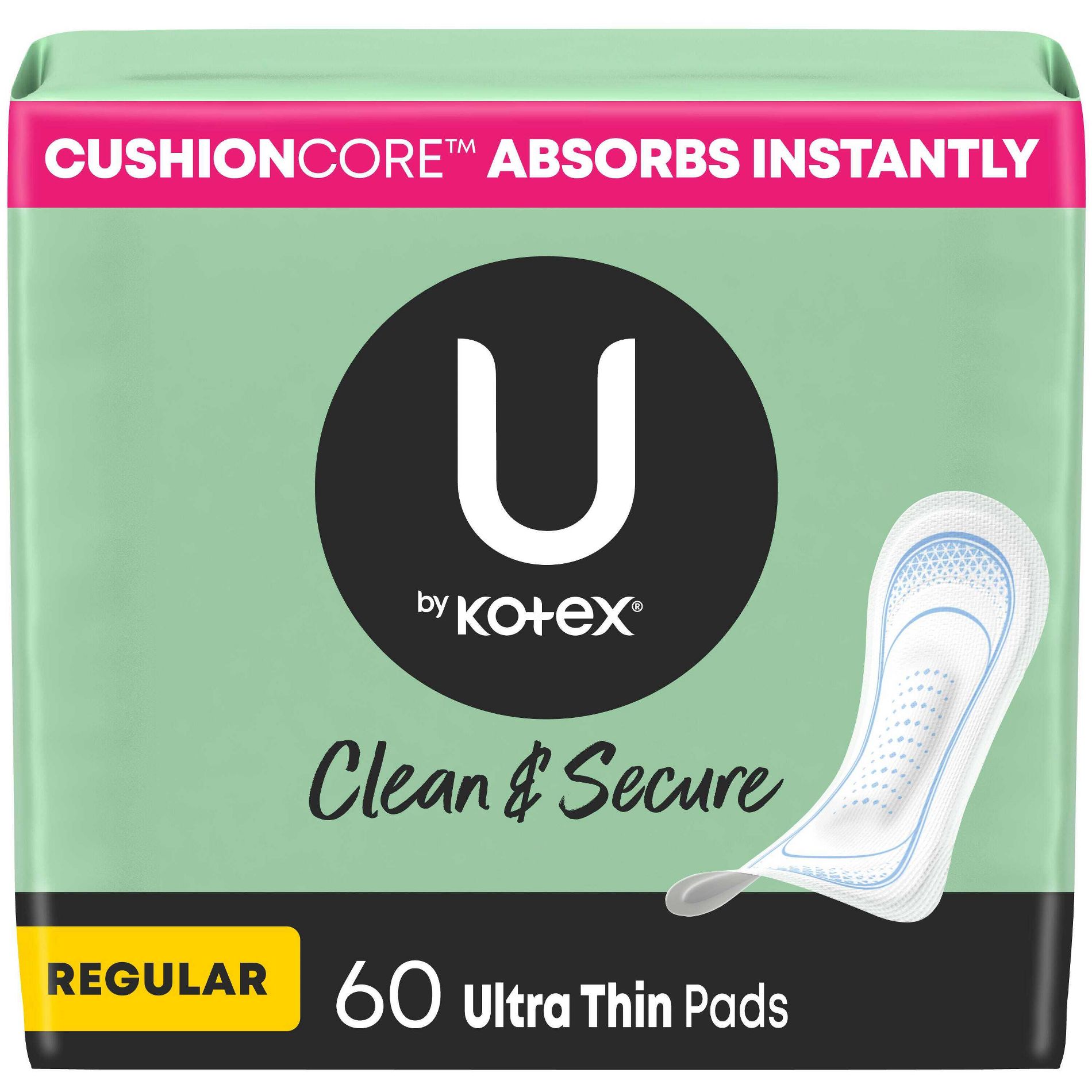 U by Kotex Clean & Secure Ultra Thin Pads - Regular Absorbency - 60ct