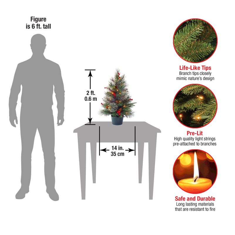 2' Pre-lit Colonial Potted Artificial Christmas Tree Warm White Lights - National Tree Company, 4 of 6