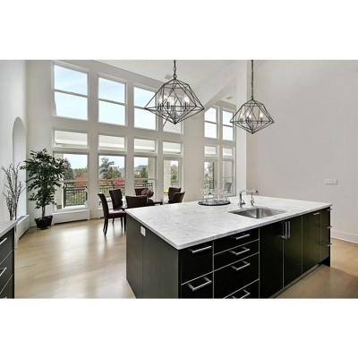 Matte Black and Chrome Geometric Cage Chandelier