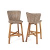 Outdoor Patio Armless Acacia Wood Bar Stools Set of 2,PE Rattan Garden Bar Height Stools with Curved Backs,Wooden Kitchen Stools-Coolbibila - 3 of 4