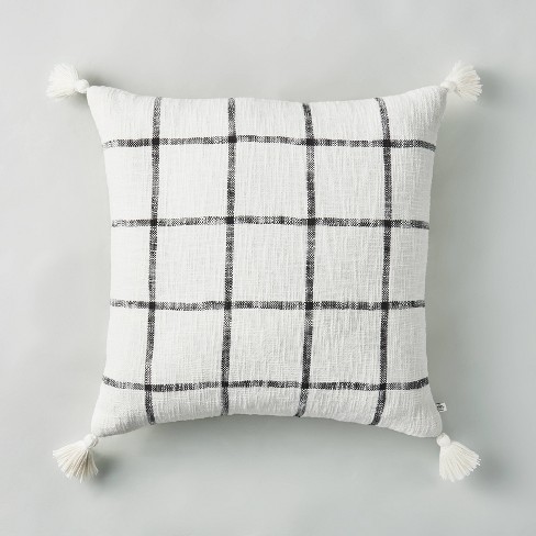 Grey and white outlet plaid pillows