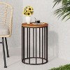 MOEPISY Outdoor Cylindrical Patio End Table With Round Solid Wood Top, Natural - 2 of 4