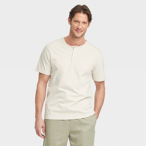 Мужские свитеры Goodfellow & Co Men's Vintage Short Sleeve Henley Shirt - Goodfellow & Co™ Light Beige S: Cotton, Midweight, Standard Fit, Pullover