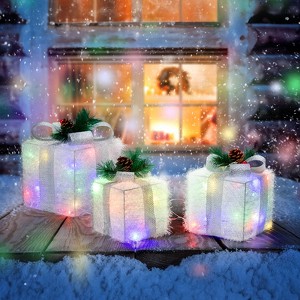 Lighted Gift Boxes Set of 3, Pre-lit Nestable Glitter Present Boxes Ornament for Christmas Outdoor Indoor Decorations Lighted Holiday Displa - 1 of 4