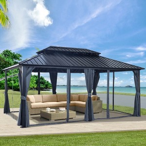 TiramisuBest 10' X 10' Hardtop Gazebo with Galvanized Steel Double Roof, Sturdy Aluminum Frame, Curtains, and Netting for Patio, Lawn, and Garden - 1 of 4