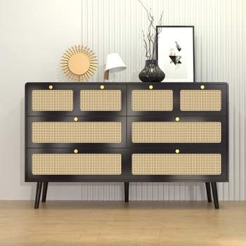 6/4-Drawer Dresser, Modern Rattan Dresser Chest with Metal Handles, Storage Cabinet Sideboard, Black 4M - ModernLuxe