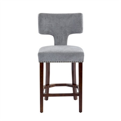 OUTSUPPLY Set of 2 Modern Bar Stools, Counter Height, Farmhouse Linen Upholstered, Copper Nail Trim, 300lb Capacity