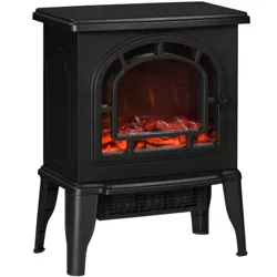HOMCOM 18" Electric Fireplace Stove, Freestanding Fireplace Heater with Realistic LED Flame, Adjustable Temperature, Overheat Protection, Black