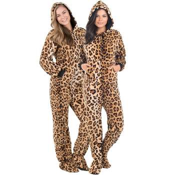 Footed Pajamas - Cheetah Spots Adult Hoodie Chenille Onesie