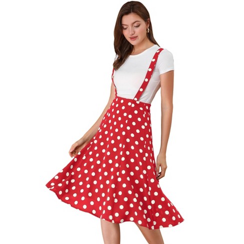 Vintage red polka shop dot midi skirt