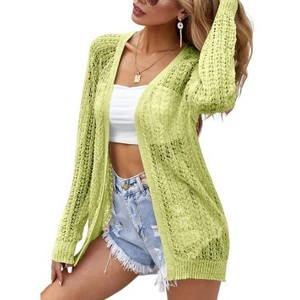 Coolmee Women's Crochet Cardigan Sweater Long Sleeve Open Front Lightweight Boho Cover Up Summer Knit Cardigans - 1 of 2