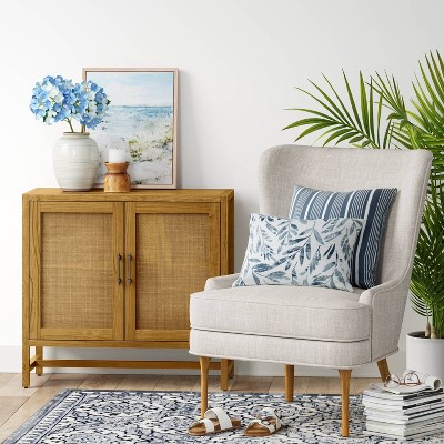 Natural Wood and Rattan 2-Door Cabinet with Adjustable Shelving