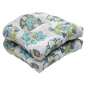 Pillow Perfect Allodala 2-Piece Outdoor Wicker Seat Cushion Set - Blue, Blue Green