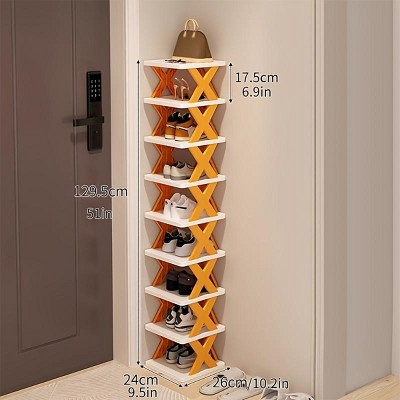 Boersma 9-Tier Tall Narrow Shoe Rack – Vertical Stackable Plastic Shoe Organizer for Entryway, Closet, Bedroom, or Corner, Space-Saving，Orange
