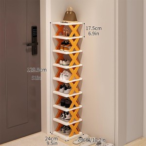 Boersma 9-Tier Tall Narrow Shoe Rack – Vertical Stackable Plastic Shoe Organizer for Entryway, Closet, Bedroom, or Corner, Space-Saving，Orange - 1 of 4