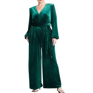 ELOQUII Women's Plus Size Velvet Wide Leg Jumpsuit - 1 of 4
