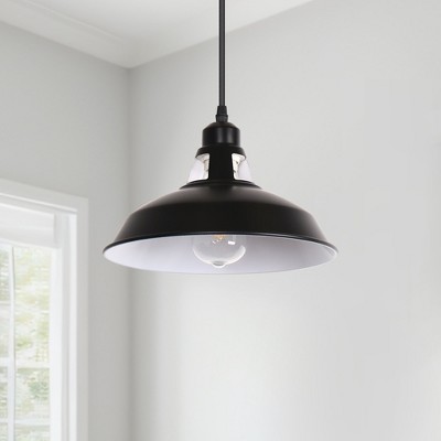 YANSUN 1-Light Black Industrial Bowl Shade Pendant Light with 16.4 ft. Plug-In Cord and On/Off Switch