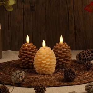 LumiPur 3pk 3" Signature Natural Glow Harvest Flameless LED Wax Cone Shape Candle Brown - 1 of 4