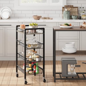 4 Tier Kitchen Storage Cart With Pull Out,Rolling Cart With Wheels - 1 of 4