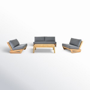 Decksplore 4 Person Patio Teak Conversation Sets with Cushions, Outdoor Casual Set for Famliy, Meeting,Office - 1 of 4