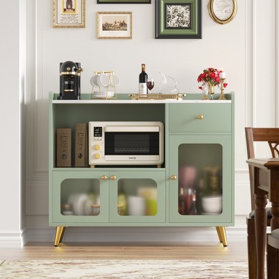 Aheaplus Modern Buffet Cabinet with Glass Door For Living Room