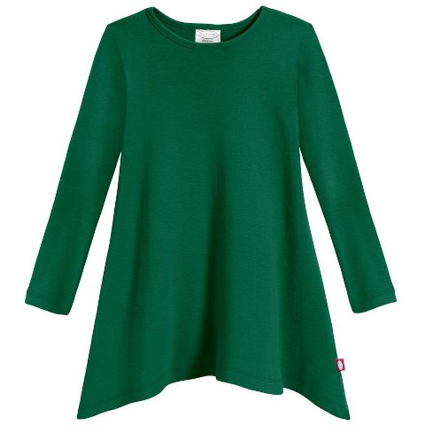City Threads Cotton Soft Jersey Girls Long Sleeve Shark Bite Tunic | Forest Green - 4Y