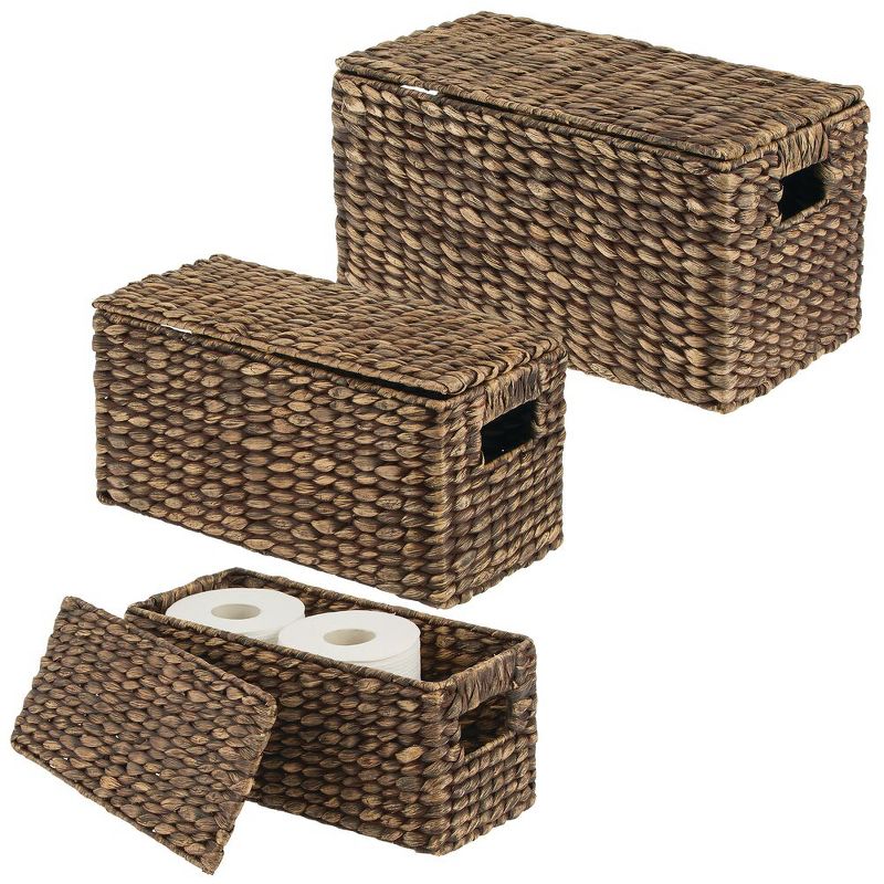 mDesign Woven Water Hyacinth Storage Basket, Lid/Handles, Set of 3, 1 of 11