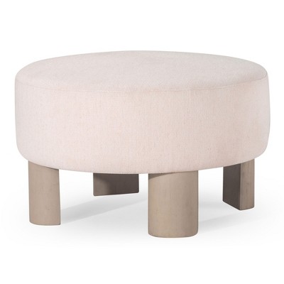 Maven Lane Celia Contemporary Upholstered Ottoman with Refined Wood Finish