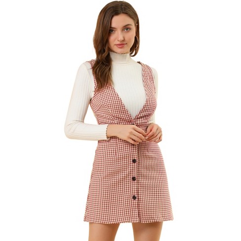 Check button pinafore store dress