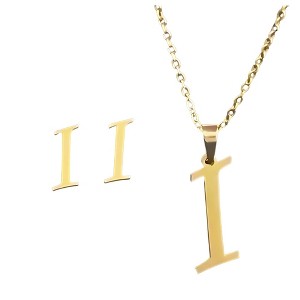Initial Letter Pendant Necklace Earrings Set for Women Gold Plated Stainless Steel by Ginger Lyne - 1 of 4