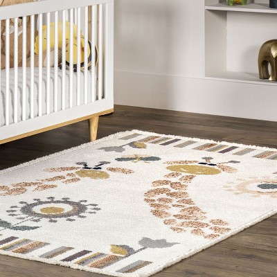 Beige Synthetic 4' x 6' Kids Rectangular Area Rug