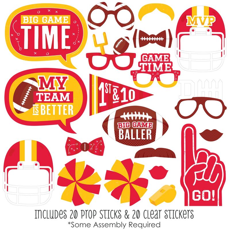 Big Dot of Happiness The Big Game - Red and Yellow - Football Party Photo Booth Props Kit - 20 Count, 2 of 7
