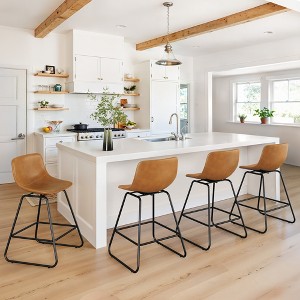 Arceso Swivel Bar stools Set, 25in Faux Leather Counter Height Bar stools, Mid Century Modern Bar Stools with Metal Legs & Footrest, for Kitchen - 1 of 4