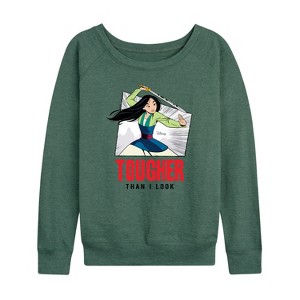 Women's - Disney Princess - Mulan Tougher Than I Look Lightweight French Terry Wide Neck Long Sleeve Shirt - 1 of 4