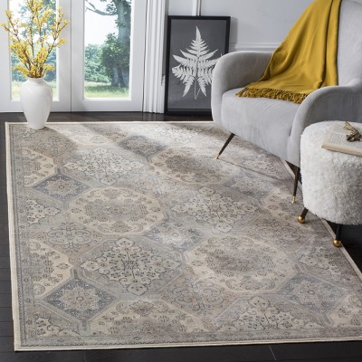 Handmade Cream and Blue Round Viscose Area Rug
