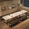63" Extendable Dining Table Set for 4-6 People — 3-Piece Kitchen Set with 2 Upholstered Benches, Farmhouse Style, Marble White, for Kitchen - 4 of 4
