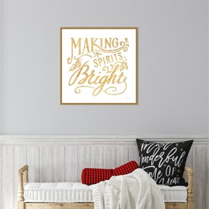Amanti Art 22" x 22" White and Bright Christmas I Framed Wall Canvas : Modern Style, Gold Frame, Holiday Typography Decor - 1 of 4