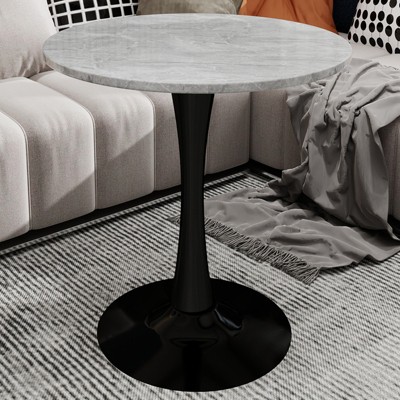 Airsurfer 30-inch Gray and Black Round Dining Table Modern Marble Top Dining Table Stylish Kitchen Table for Contemporary Dining Spaces
