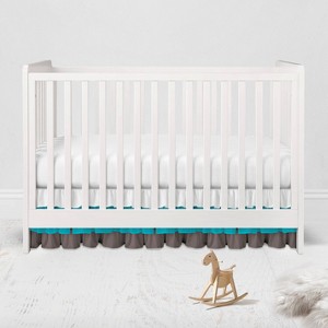 Bacati - 3 Layer Ruffled Crib/Toddler Bed Skirt - White/Aqua/Gray - 1 of 4