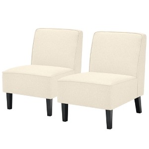 Tangkula Set of 2 Armless Accent Chair Fabric Single Sofa w/ Rubber Wood Legs Beige - 1 of 4