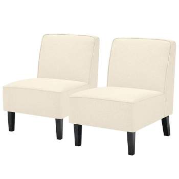 Tangkula Set of 2 Armless Accent Chair Fabric Single Sofa w/ Rubber Wood Legs Beige