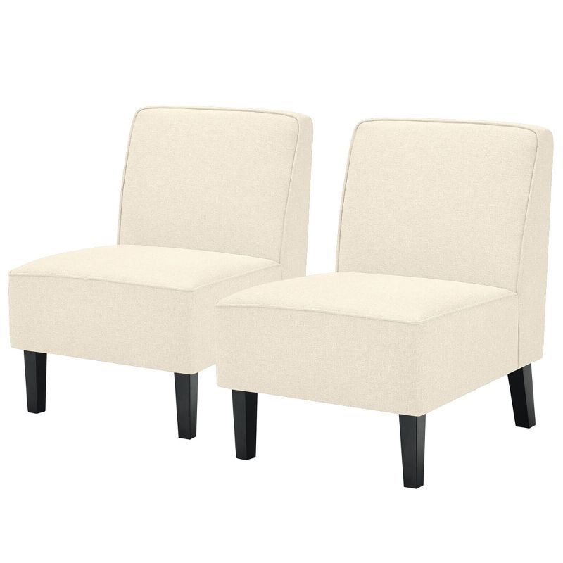Tangkula Set of 2 Armless Accent Chair Fabric Single Sofa w/ Rubber Wood Legs Beige, 1 of 9