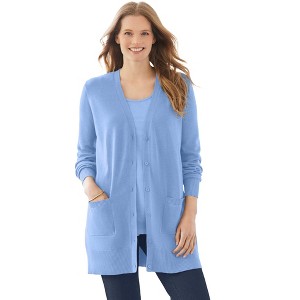 Woman Within Plus Size Perfect Longer-Length Cotton Cardigan - 1 of 4