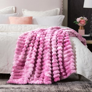 Cozy Bliss Faux Fur Plush Decorative Blanket, Cozy Warm Striped Throw Blanket - 1 of 4
