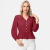 Anna-Kaci Women's Long Sleeve Button Front Peplum Blouse with V-Neckline and Gathered Waist Detail - 3 of 4
