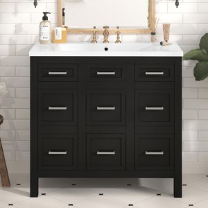 36 inch bathroom storage cabinet vanity with resin integrated sink -4 drawers, 2 doors - 1 of 4