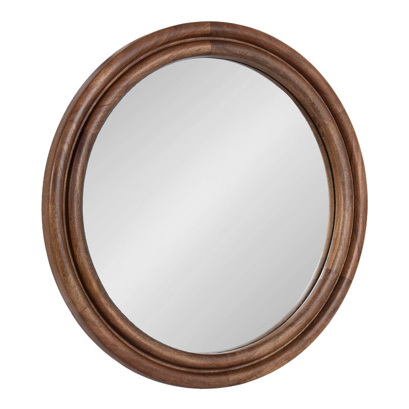 Kate &#38; Laurel All Things Decor 26&#34;x26&#34; Oman Ribbed Round Mirror Walnut Brown, 1 of 9