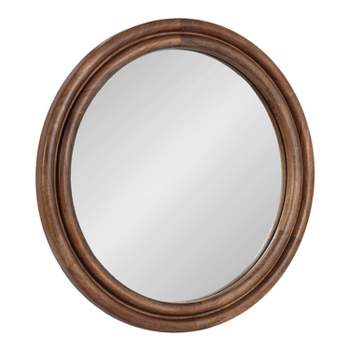 Kate & Laurel All Things Decor 26"x26" Oman Ribbed Round Mirror Walnut Brown