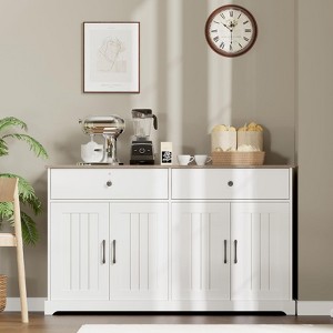 56" Large Sideboard Buffet Cabinet with Storage, Wooden Kitchen Storage Cabinet with Adjustable Shelf White - 1 of 4